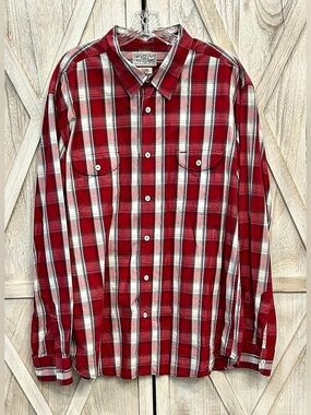 Lucky Brand Men’s XXL Red Plaid Long Sleeve Button Up Shirt 100% Cotton